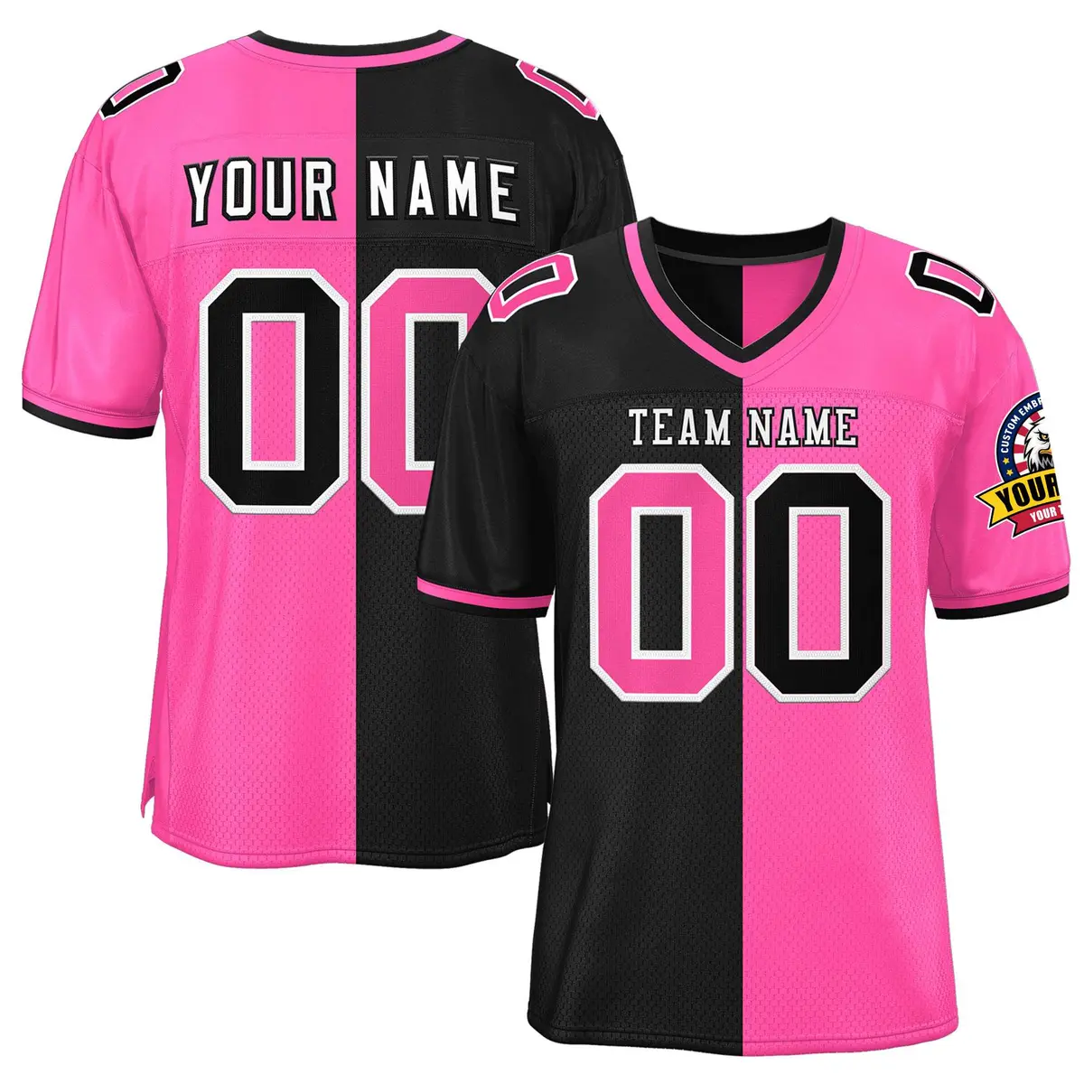 Black Pink Split Two Tone Authentic Football Jersey
