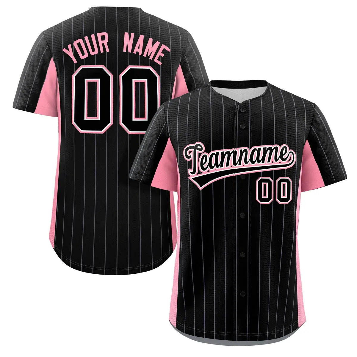 Black Pink Stripe Full Button Authentic Baseball Jersey