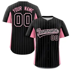 Black Pink Stripe Full Button Authentic Baseball Jersey 1