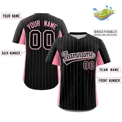 Black Pink Stripe Full Button Authentic Baseball Jersey 2