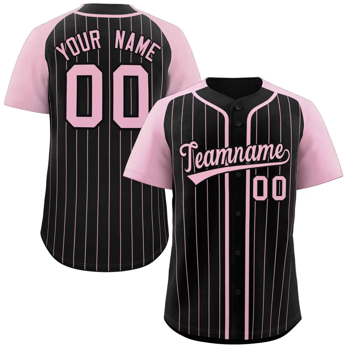 Black Pink Stripe Raglan Authentic Baseball Jersey
