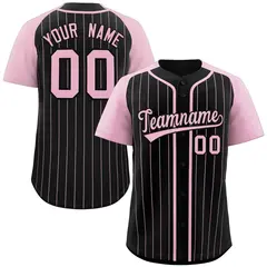 Black Pink Stripe Raglan Authentic Baseball Jersey 1