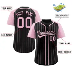 Black Pink Stripe Raglan Authentic Baseball Jersey 2