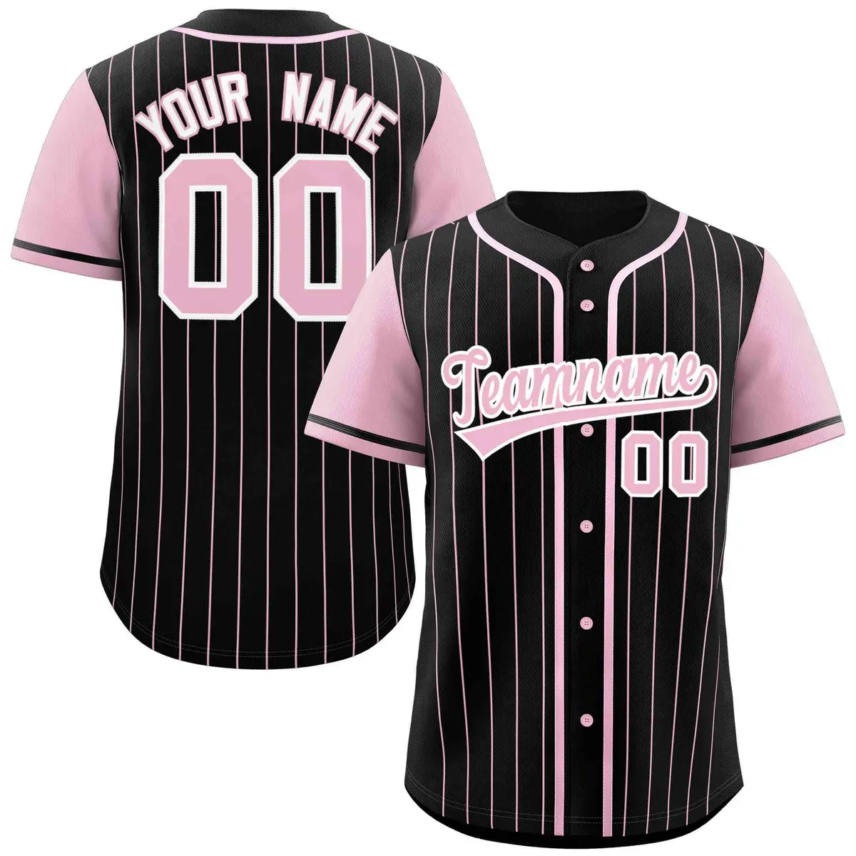 Black Pink Stripe Raglan Authentic Baseball Jersey
