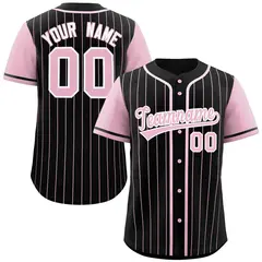 Black Pink Stripe Raglan Authentic Baseball Jersey