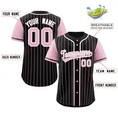 Black Pink Stripe Raglan Authentic Baseball Jersey 2
