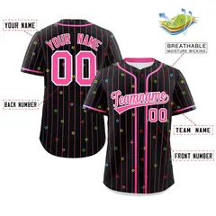 Black Pink Stripe Star Pattern Authentic Baseball Jersey 2