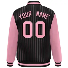 Black Pink Stripe Varsity Bomber Jacket with Raglan Sleeves 4