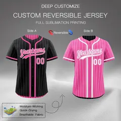 Black Pink Striped Reversible Baseball Jersey 2