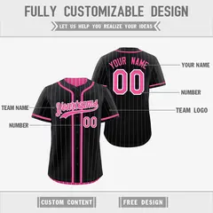Black Pink Striped Reversible Baseball Jersey 3