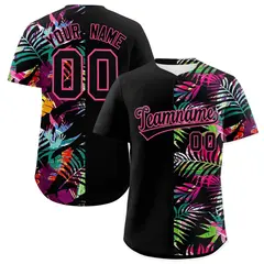 Black Pink Tropical Palm Leaves Authentic Baseball Jersey