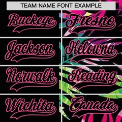 Black Pink Tropical Palm Leaves Authentic Baseball Jersey 3