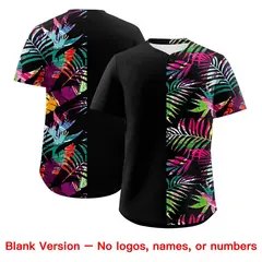 Black Pink Tropical Palm Leaves Authentic Baseball Jersey 7