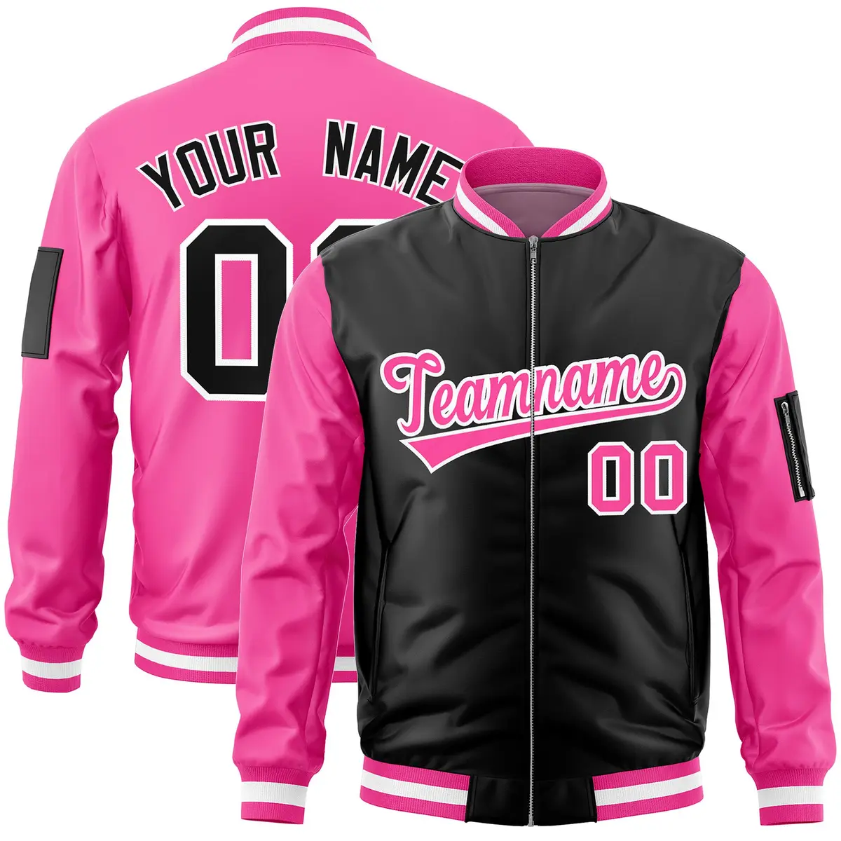 Black Pink Two-Tone Varsity Letterman Bomber Jacket