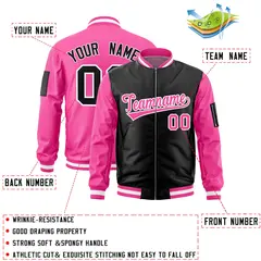 Black Pink Two-Tone Varsity Letterman Bomber Jacket 2