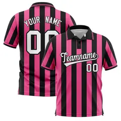 Black Pink Vertical Stripes Performance Polo Shirt 1