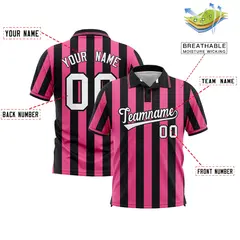 Black Pink Vertical Stripes Performance Polo Shirt 2