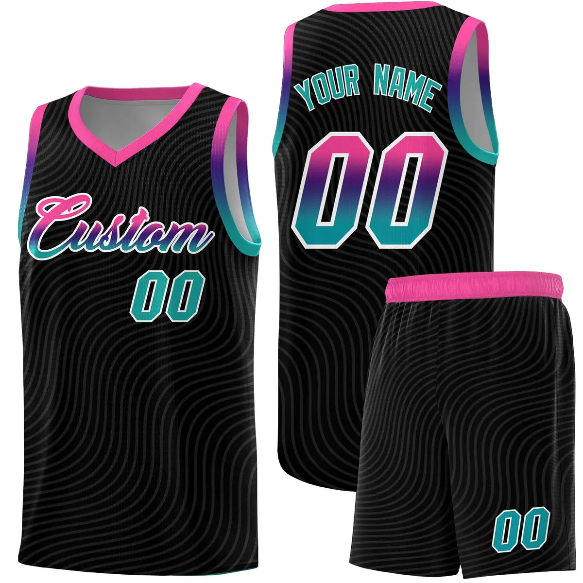 Black Pink Wave Pattern Sports Uniform Basketball Jersey