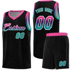 Black Pink Wave Pattern Sports Uniform Basketball Jersey