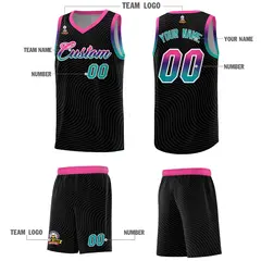 Black Pink Wave Pattern Sports Uniform Basketball Jersey 5