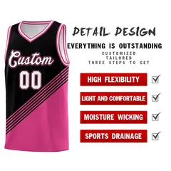 Black Pink White Diagonal Stripes Color Block Basketball Jersey 2
