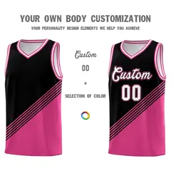 Black Pink White Diagonal Stripes Color Block Basketball Jersey 3
