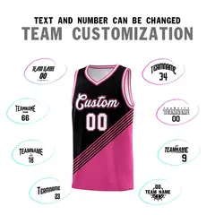 Black Pink White Diagonal Stripes Color Block Basketball Jersey 4