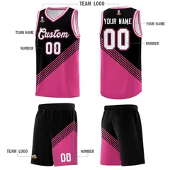 Black Pink White Diagonal Stripes Color Block Basketball Jersey 5