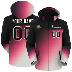 Black Pink-White Gradient Hooded Outdoor Waterproof Jacket