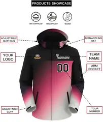 Black Pink-White Gradient Hooded Outdoor Waterproof Jacket 2