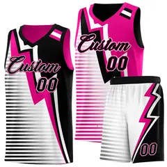 Black Pink White Gradient Lightning Stripe Reversible Basketball Jersey Sets