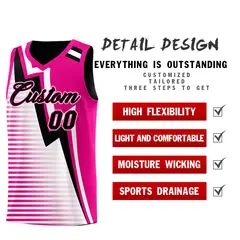Black Pink White Gradient Lightning Stripe Reversible Basketball Jersey Sets 3