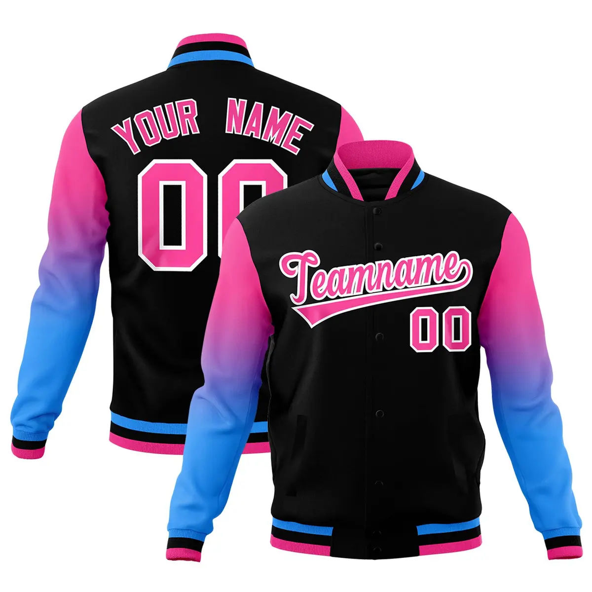 Black Pink White Gradient Raglan Varsity Letterman Jacket