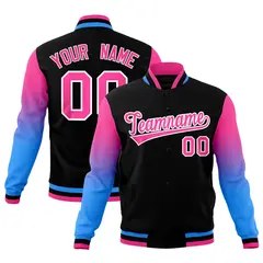 Black Pink White Gradient Raglan Varsity Letterman Jacket 1