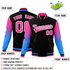 Black Pink White Gradient Raglan Varsity Letterman Jacket 2