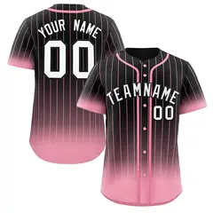 Black Pink-White Gradient Stripe Baseball Jersey