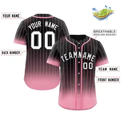 Black Pink-White Gradient Stripe Baseball Jersey 2