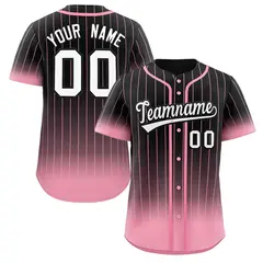 Black Pink-White Gradient Stripe Baseball Jersey