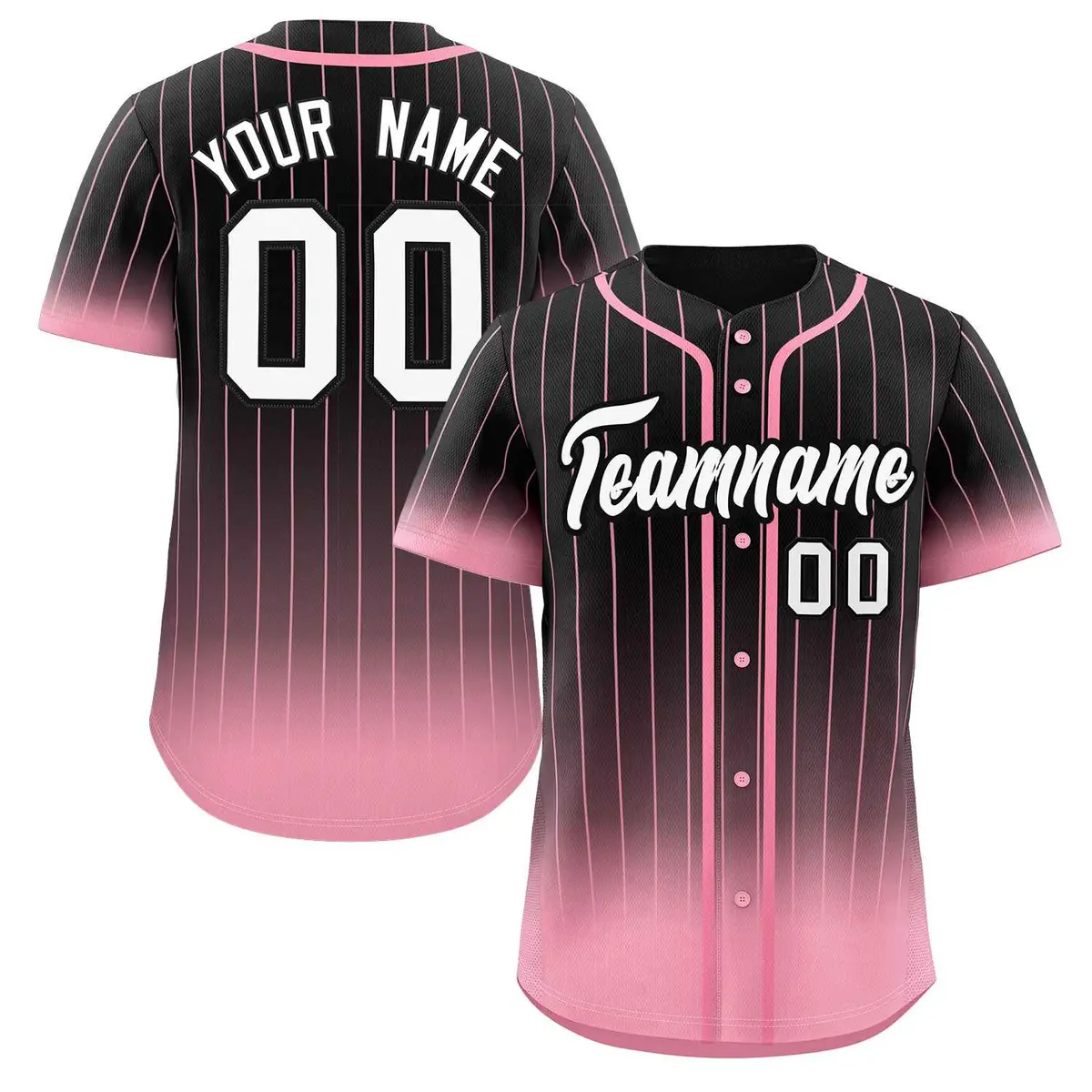 Black Pink-White Gradient Stripe Baseball Jersey