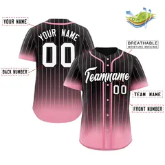 Black Pink-White Gradient Stripe Baseball Jersey 2