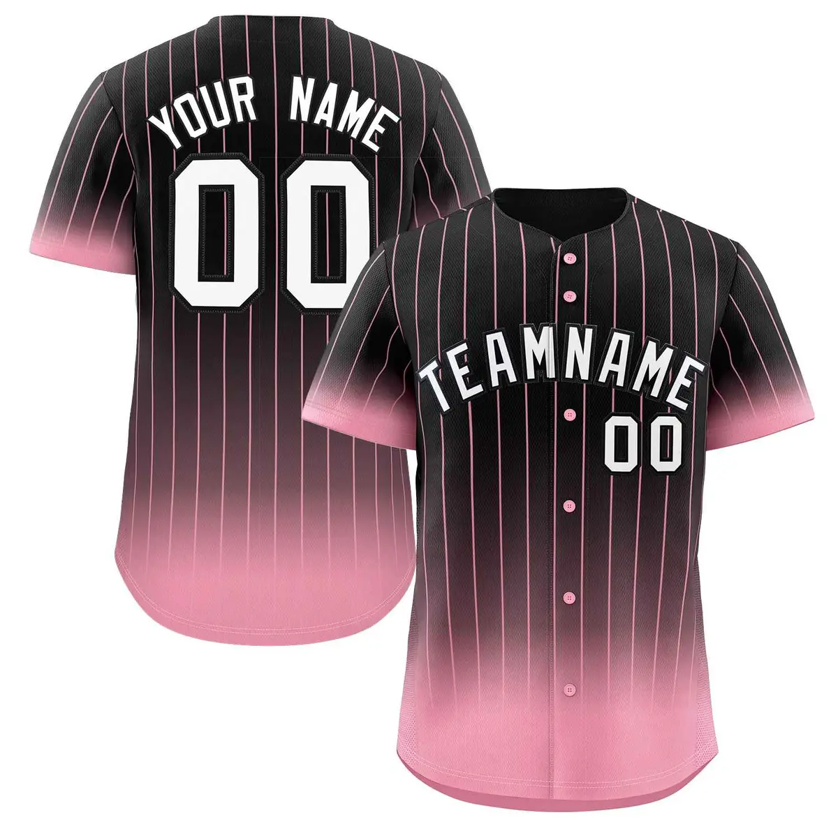 Black Pink-White Gradient Stripe Baseball Jersey