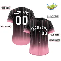 Black Pink-White Gradient Stripe Baseball Jersey 2