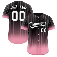 Black Pink-White Gradient Stripe Baseball Jersey