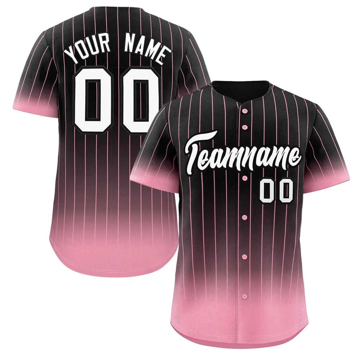 Black Pink-White Gradient Stripe Baseball Jersey