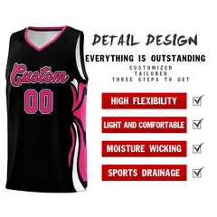 Black Pink White Graffiti Side Curve Basketball Jersey Sets 2