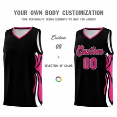 Black Pink White Graffiti Side Curve Basketball Jersey Sets 3