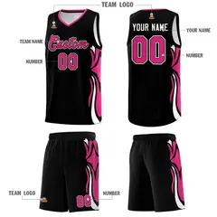 Black Pink White Graffiti Side Curve Basketball Jersey Sets 5