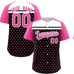 Black Pink-White Raglan Sleeve Star Print Baseball Jersey