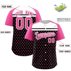 Black Pink-White Raglan Sleeve Star Print Baseball Jersey 2