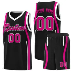 Black Pink-White Ribbon Pattern Basketball Kits